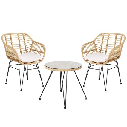 Gardeon 3PC Grey Outdoor Bistro Set - Steel Frame, Weather-Resistant PE Wicker, Cushioned Chairs, Easy Assembly