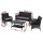 Gardeon 4PCS Black Outdoor Sofa Set - Wicker Harp Design, Steel Frame, Tempered Glass Table, Cushions & Storage Cover