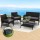Gardeon 4PCS Black Outdoor Sofa Set - Wicker Harp Design, Steel Frame, Tempered Glass Table, Cushions & Storage Cover
