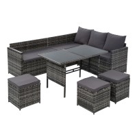 Gardeon 9-Seater Outdoor Dining Sofa Set - Mixed Grey Wicker, Steel Frame, UV & Weather Resistant, Cushioned Comfort