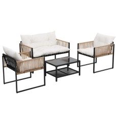 Gardeon 4-Piece Outdoor Sofa Set with Rattan Weave, Cushions, and Glass Table - UV-Resistant, Perfect for Patio & Garden Gardeon 4-Piece Outdoor Sofa Set with Rattan Weave, Cushions, and Glass Table - UV-Resistant, Perfect for Patio & Garden