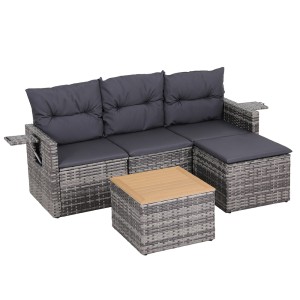 Gardeon 5-Piece Grey Rattan Outdoor Sofa Set: 4-Seater Patio Furniture with Storage & Removable Cushions, Easy Assembly