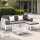 Gardeon 4 Seater Outdoor Sofa Set 5 Piece Patio Lounge, PE Rattan, Cushions, Table, White/Grey, All Weather