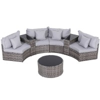 Gardeon 4-Seater Outdoor Sofa Set - 7PCS Rattan Patio Furniture with Cushions, Tempered Glass Table, Easy Assembly
