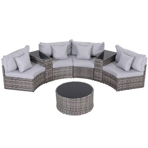 Gardeon 4-Seater Outdoor Sofa Set - 7PCS Rattan Patio Furniture with Cushions, Tempered Glass Table, Easy Assembly