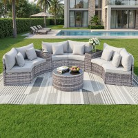 Gardeon 6 Seater Outdoor Sofa Set 9PCS Rattan Patio Furniture with Tempered Glass Table Top and Cushions