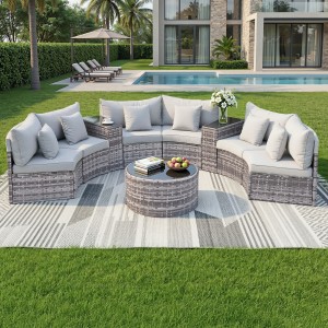 Gardeon 6 Seater Outdoor Sofa Set 9PCS Rattan Patio Furniture with Tempered Glass Table Top and Cushions