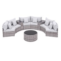 Gardeon 6 Seater Outdoor Sofa Set 9PCS Rattan Patio Furniture with Tempered Glass Table Top and Cushions