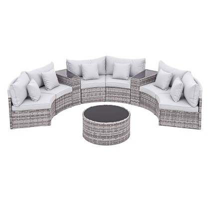 Gardeon 6 Seater Outdoor Sofa Set 9PCS Rattan Patio Furniture with Tempered Glass Table Top and Cushions