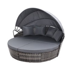 Gardeon Grey Wicker Sun Lounge Day Bed - Outdoor Patio Furniture, UV-Resistant, 161x180x145cm, Adjustable Canopy Gardeon Grey Wicker Sun Lounge Day Bed - Outdoor Patio Furniture, UV-Resistant, 161x180x145cm, Adjustable Canopy