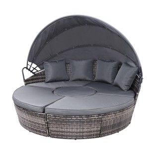 Gardeon Grey Wicker Sun Lounge Day Bed: UV-Resistant, Modular Design, 168x180x145cm, Weatherproof Outdoor Furniture