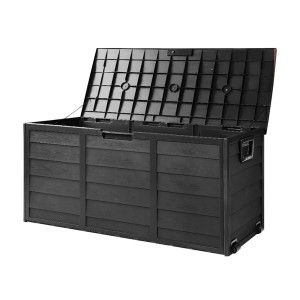 Gardeon 290L Outdoor Storage Box - Weather-Resistant, Lockable, Easy Assembly, Black - Garden Deck Shed Organiser