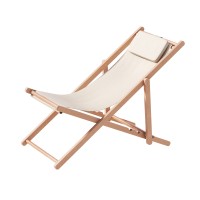 Gardeon Wooden Sun Lounge Outdoor Deck Chair - Adjustable Poplar Frame, 600D Fabric, Beige, 120kg Capacity, Portable