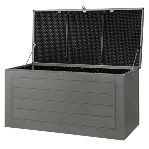 Gardeon 680L Lockable Outdoor Storage Box & Garden Bench, Weather-Resistant, Black, Seats 2 Adults, Easy Assembly