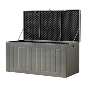 Gardeon 830L Outdoor Storage Box & Bench - Lockable, Weather-Resistant PP Material, 160cm, Black, Easy Assembly