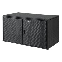 Gardeon Black Wicker Outdoor Storage Cabinet - 2-in-1 Deck Shed, 88 Gal Capacity, Steel Frame, UV & Weather Resistant