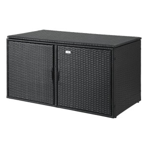 Gardeon Black Wicker Outdoor Storage Cabinet - 2-in-1 Deck Shed, 88 Gal Capacity, Steel Frame, UV & Weather Resistant