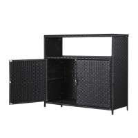 Gardeon Outdoor Wicker Storage Cabinet - 2-in-1 Bar Table, Handwoven PE, UV-Resistant, 102.5x84x36cm, Black