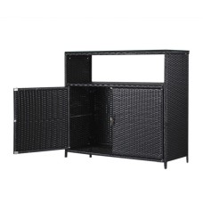 Gardeon Outdoor Wicker Storage Cabinet - 2-in-1 Bar Table, Handwoven PE, UV-Resistant, 102.5x84x36cm, Black