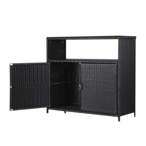 Gardeon Outdoor Wicker Storage Cabinet - 2-in-1 Bar Table, Handwoven PE, UV-Resistant, 102.5x84x36cm, Black