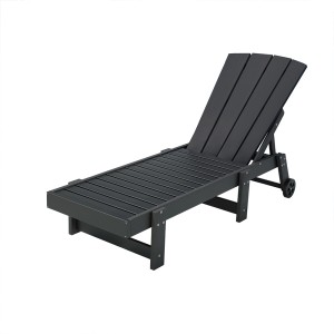 Gardeon Sun Lounge Beach Chair HDPE Adirondack Lounger 4-Position Adjustable Recliner with Wheels, Black, 194cm