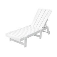 Gardeon Sun Lounge Beach Chair White HDPE Adirondack Lounger with Wheels, 4-Position Recline, 150kg Capacity, Outdoor