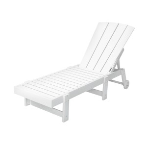 Gardeon Sun Lounge Beach Chair White HDPE Adirondack Lounger with Wheels, 4-Position Recline, 150kg Capacity, Outdoor