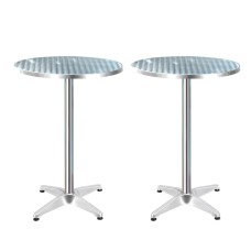 Gardeon Set of 2 Adjustable Height Outdoor Bar Tables, Stainless Steel Top, 70/110cm, Foldable & Portable Design