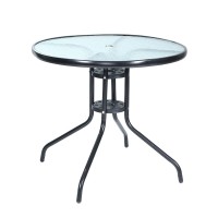 Gardeon Outdoor Steel Bar Table with Glass Top, Parasol Hole, 80cm Diameter - Elegant, Durable, Easy to Clean