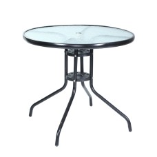 Gardeon Outdoor Steel Bar Table with Glass Top, Parasol Hole, 80cm Diameter - Elegant, Durable, Easy to Clean