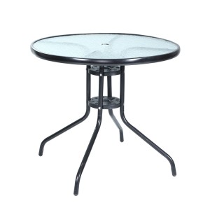 Gardeon Outdoor Steel Bar Table with Glass Top, Parasol Hole, 80cm Diameter - Elegant, Durable, Easy to Clean