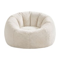 Artiss Beige Faux Fur Bean Bag Cover Large Round 107 x 107 x 81 cm Washable No Filler Storage Seat Sofa