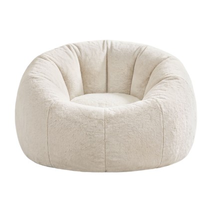 Artiss Beige Faux Fur Bean Bag Cover Large Round 107 x 107 x 81 cm Washable No Filler Storage Seat Sofa