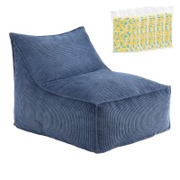 Artiss L-Shaped Corduroy Bean Bag Chair Cover with 11kg Shredded Memory Foam Filler Washable Blue Sofa