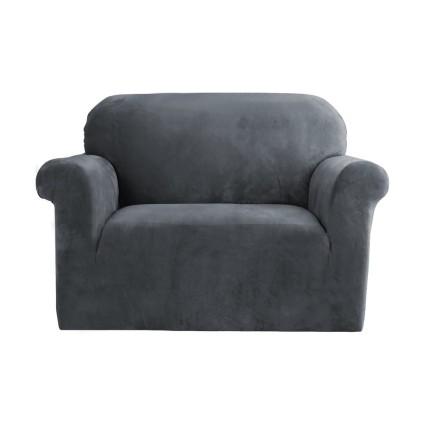 Artiss Velvet Sofa Cover for 1-Seater - Stretchable Crystal Velvet, Anti-Slip, Machine Washable, Grey, 81-120cm