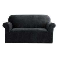 Artiss Black Velvet 2-Seater Sofa Cover - Stretchable, Anti-Slip, Machine Washable Crystal Velvet Couch Protector