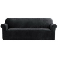 Artiss 4-Seater Velvet Sofa Cover - Black, Stretchable, Anti-Slip, Machine Washable, Soft Crystal Velvet Protection