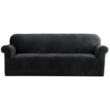 Artiss 4-Seater Velvet Sofa Cover - Black, Stretchable, Anti-Slip, Machine Washable, Soft Crystal Velvet Protection