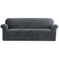 Artiss 4-Seater Velvet Sofa Cover - Stretchable, Anti-Slip, Machine Washable, Grey Crystal Velvet, 230-300cm Protection