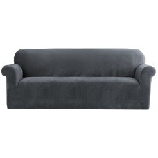 Artiss 4-Seater Velvet Sofa Cover - Stretchable, Anti-Slip, Machine Washable, Grey Crystal Velvet, 230-300cm Protection