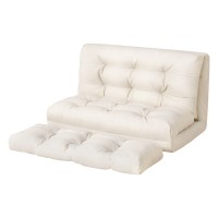Artiss White PU Leather 2-Seater Floor Lounge Sofa Bed, 5 Reclining Positions, Foldable with Pillow, 203cm x 95cm