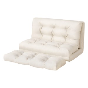 Artiss White PU Leather 2-Seater Floor Lounge Sofa Bed, 5 Reclining Positions, Foldable with Pillow, 203cm x 95cm