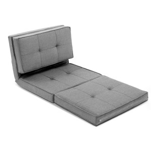 Artiss Adjustable Floor Lounge Sofa Bed - Grey Linen, 180cm, Steel Frame, Foldable, 5 Angles, Removable Cover