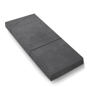 Giselle Bedding Foldable Single Mattress - Velvet Grey, High Density Foam, Washable Cover, 180x70x12cm
