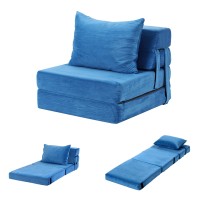 Artiss 3-in-1 Convertible Folding Sofa Bed, Armless Velvet Lounger with Pillow, High-Density Foam, Non-Slip Base, Blue