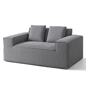 Artiss 2 Seater Corduroy Loveseat Sofa Bed - No Assembly, High-Density Foam, Pocket Spring, Grey, Bonus Cushions