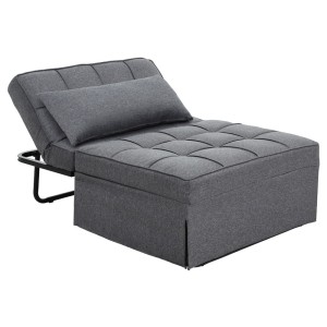 Artiss Siyi 4-in-1 Convertible Sofa Bed Lounge Ottoman Recliner, Linen Grey, Adjustable Backrest, Metal Frame
