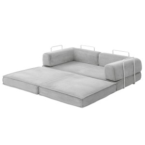 Artiss Convertible Folding Sofa Bed Grey - 2-Seater, Breathable Corduroy, Sturdy Steel Frame, Supports 300kg, 180x200cm