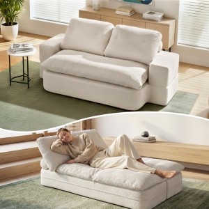 Artiss Convertible Corduroy Sofa Bed 200cm Boneless Couch, 30D High-Density Foam, Lounger with Headrests, Blanket, Beige