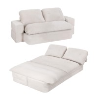 Artiss Convertible Corduroy Sofa Bed 200cm Boneless Couch, 30D High-Density Foam, Lounger with Headrests, Blanket, Beige
